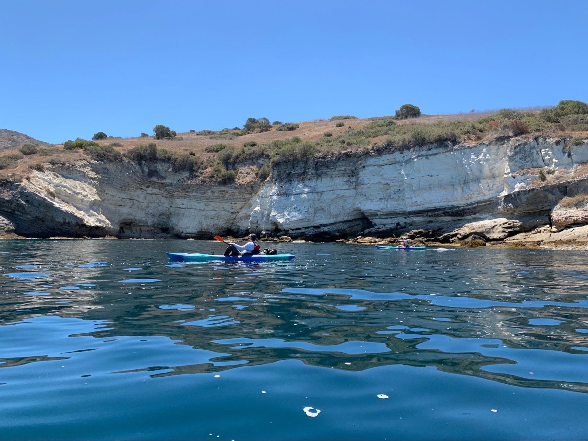 Kayaks on the water near Catalina Island shore